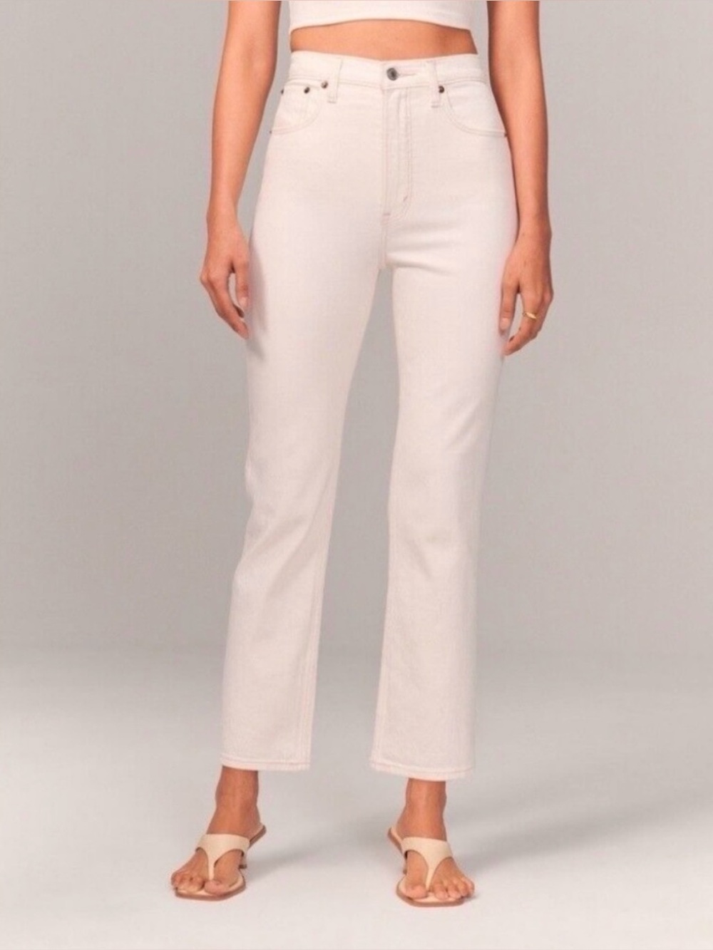 Abercrombie & Fitch Cream White The Ankle Straight Ultra High Rise Jeans Size 31